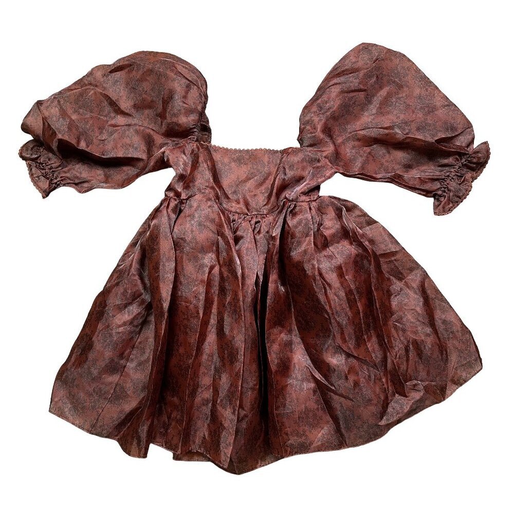 Selkie Chocolate Brown Puff Coquette Mini Dress Floral Print Women's Size Small